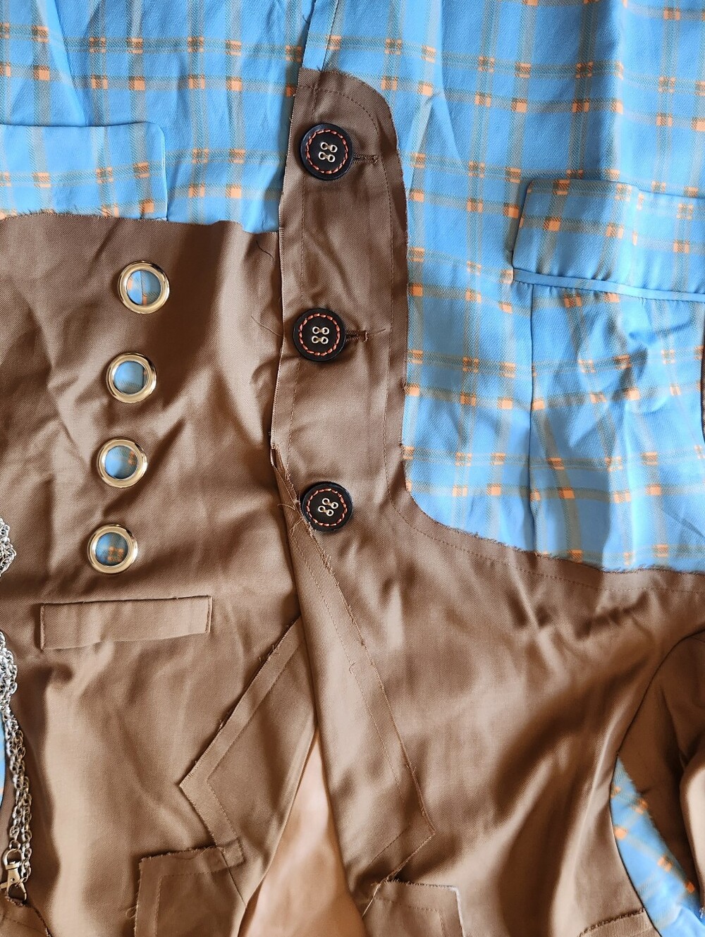 Women’s Chic  Blazer By Innovare Denim Brown & Blue Plaid - Picture 7 of 9